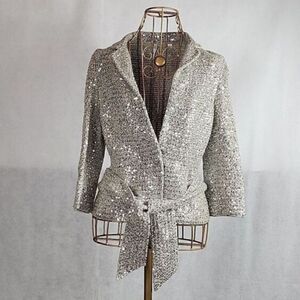 Festive Glamorous Sequined Party Jacket with Belt